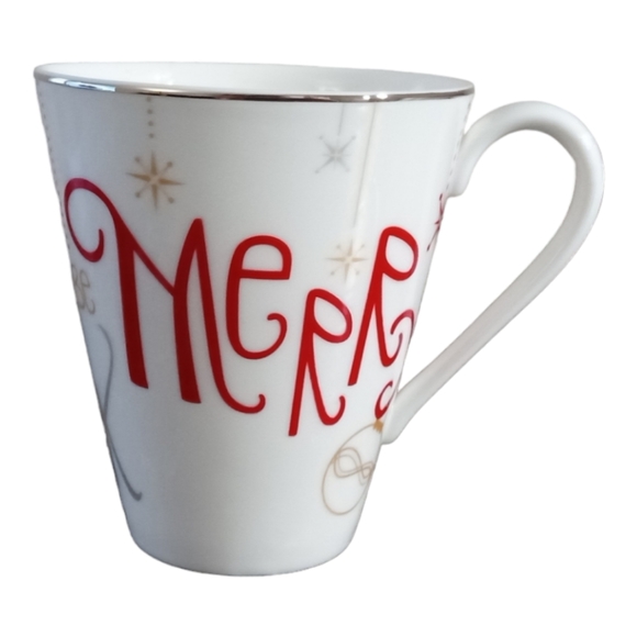 Lenox Holiday Mug Eat Drink Be Merry White Red Silver 12 oz - Picture 1 of 9